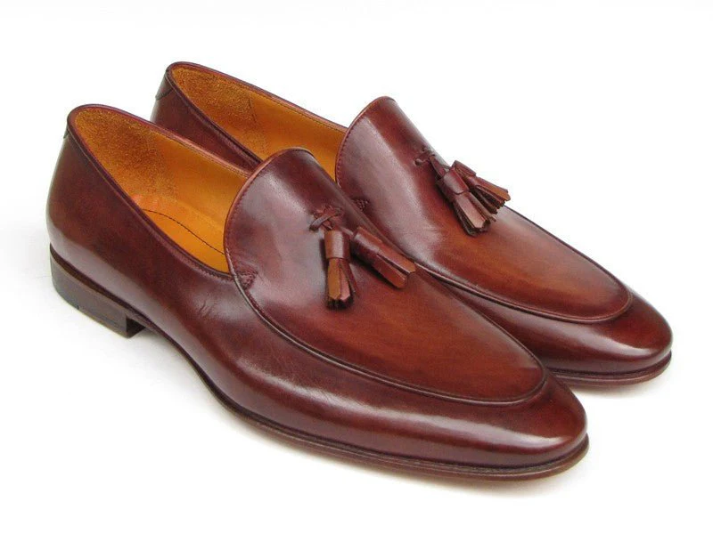 Paul Parkman Men's Tassel Loafer Brown Hand Painted Leather (ID#049-BRW) - Image 2