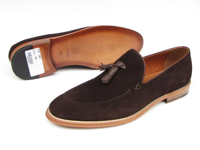 Paul Parkman Men's Tassel Loafer Brown Suede Shoes (ID#087-BRW) - Image 5