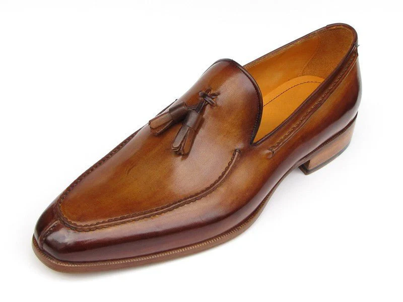 Paul Parkman Men's Tassel Loafer Camel and Brown Hand-Painted (ID#083-CML) - Image 2