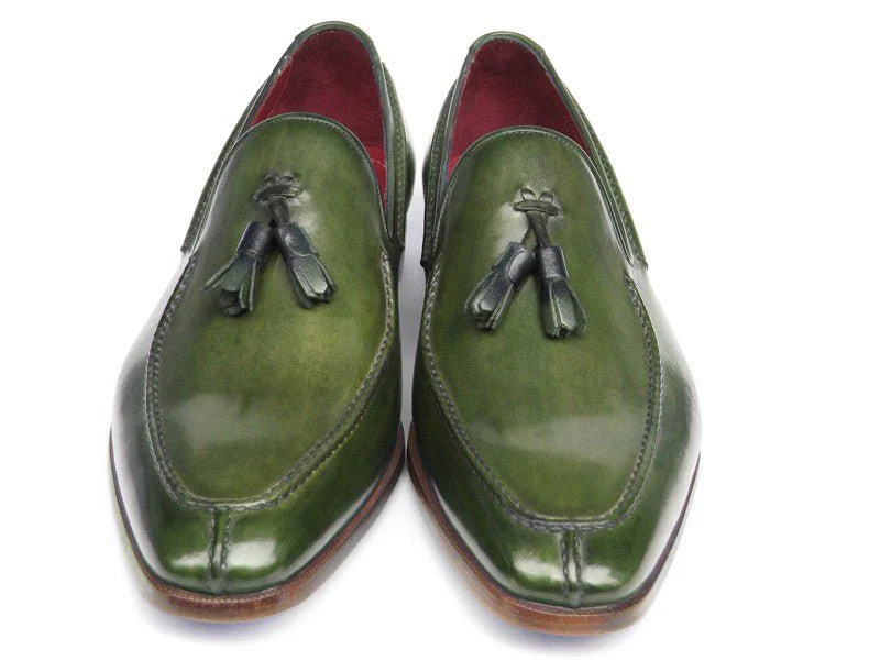 Paul Parkman Men's Tassel Loafer Green Hand Painted Leather (ID#083-GREEN) - Image 2