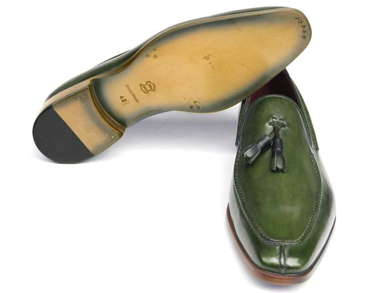 Paul Parkman Men's Tassel Loafer Green Hand Painted Leather (ID#083-GREEN) - Image 3