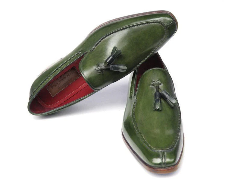 Paul Parkman Men's Tassel Loafer Green Hand Painted Leather (ID#083-GREEN) - Image 5
