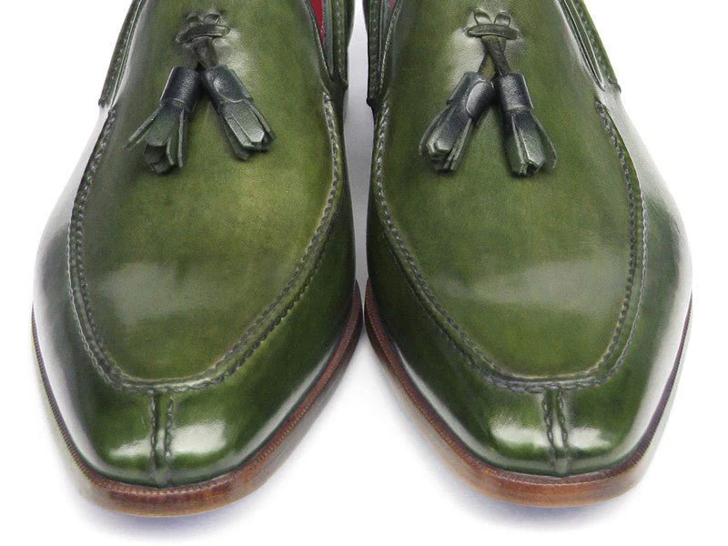 Paul Parkman Men's Tassel Loafer Green Hand Painted Leather (ID#083-GREEN) - Image 6