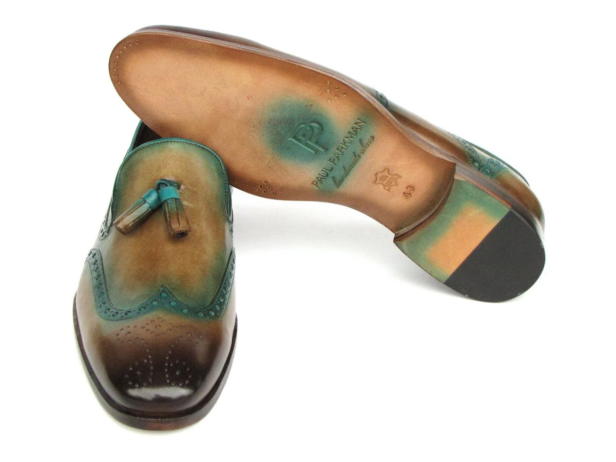 Paul Parkman Men's Tassel Loafers Olive and Green Patina (ID#WL667-OLV) - Image 5