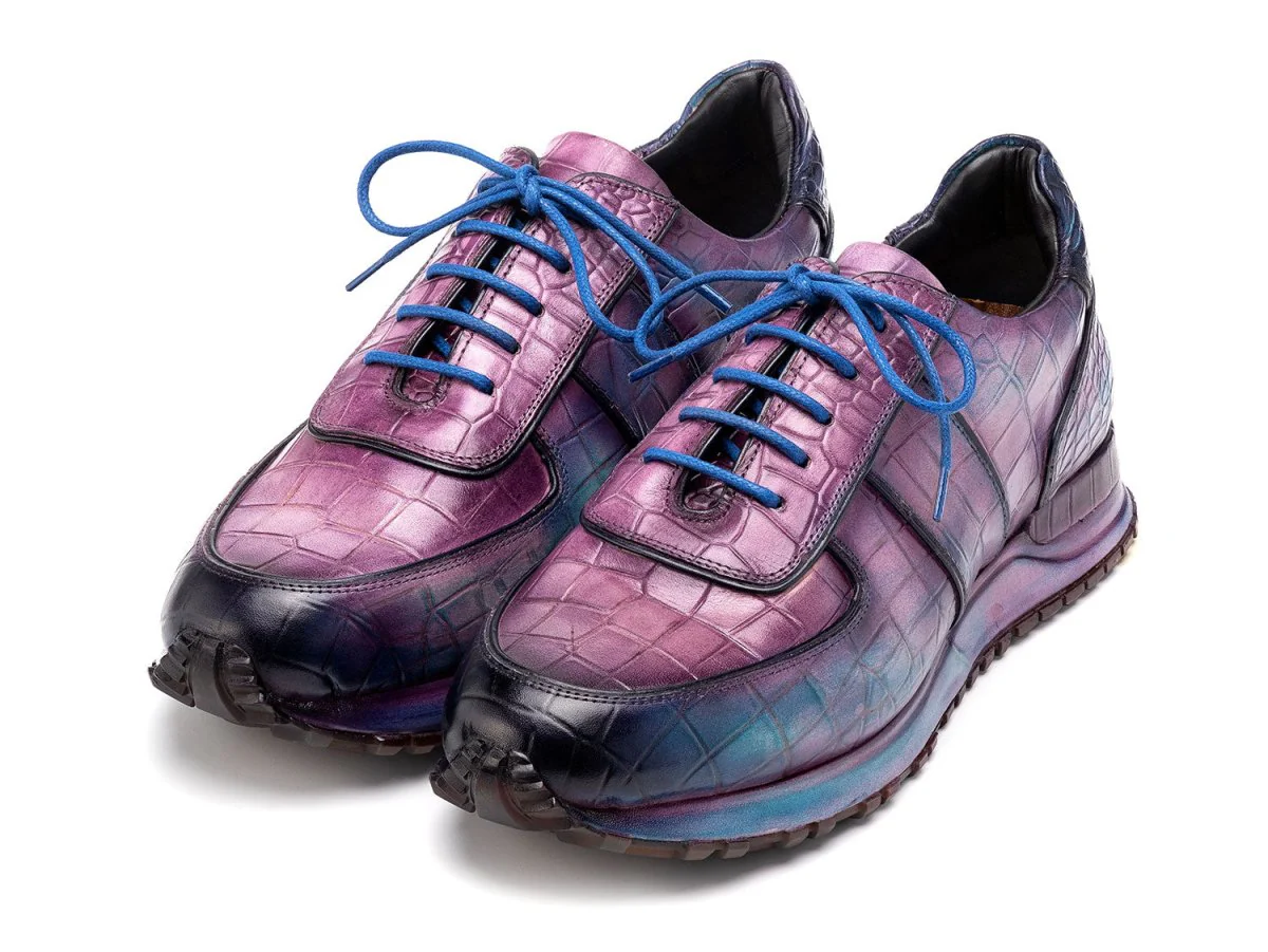 Paul Parkman Men's Textured Leather Sneakers in Blue and Purple - Image 4