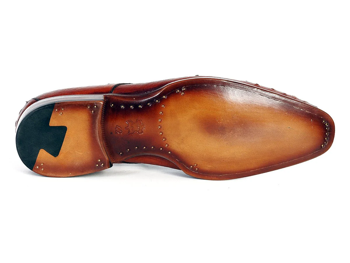 Paul Parkman Men's Tobacco Color Genuine Ostrich Leather Upper Derby Shoes (ID#33B76-TAB) - Image 2