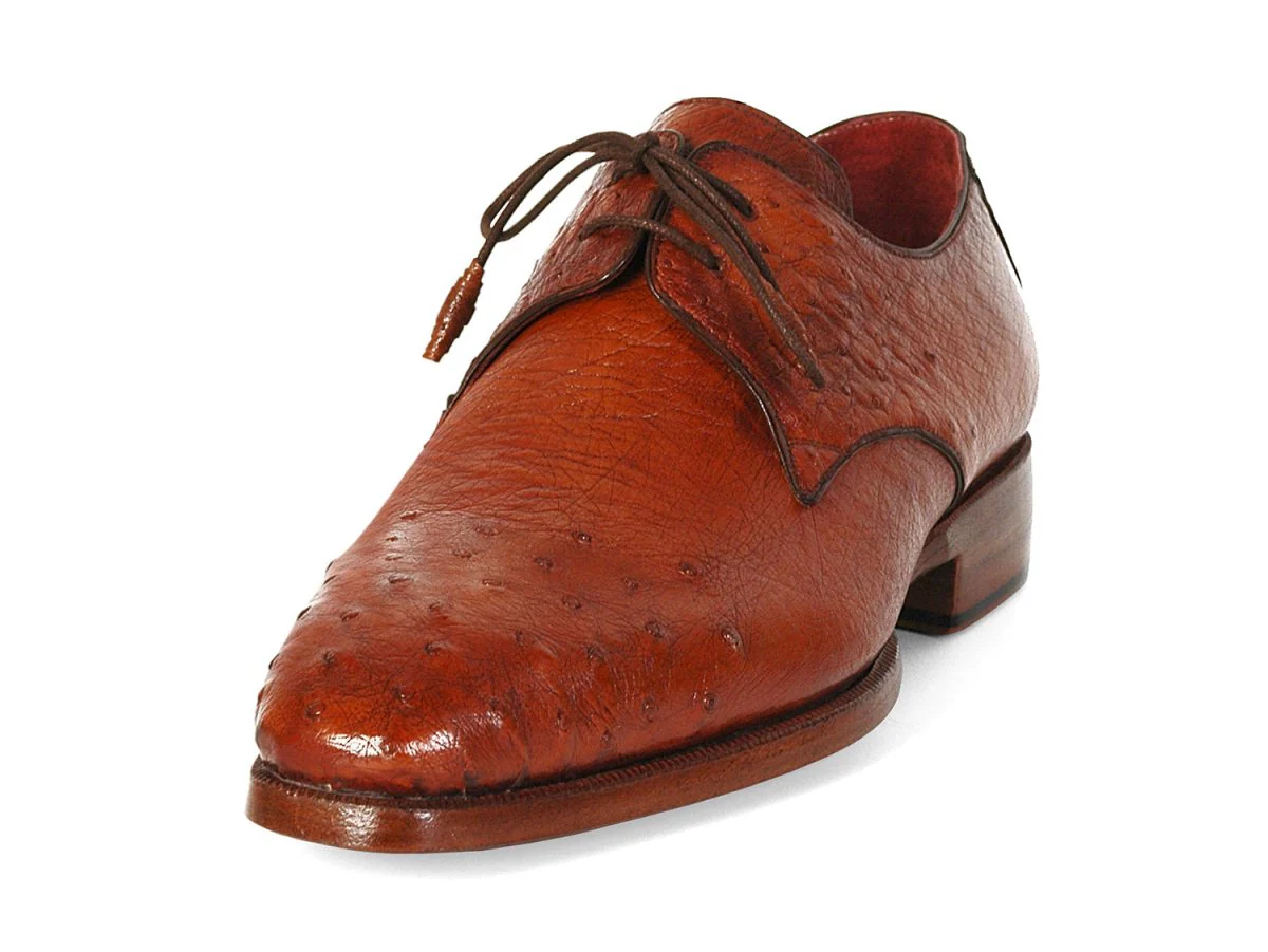 Paul Parkman Men's Tobacco Color Genuine Ostrich Leather Upper Derby Shoes (ID#33B76-TAB) - Image 3