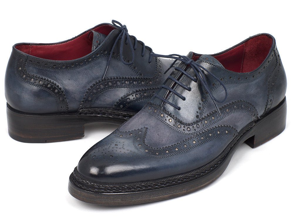 Paul Parkman Men's Triple Leather Sole Wingtip Brogues Blue (ID#027-TRP-BLU) - Image 2