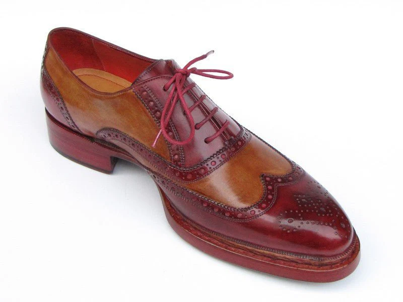 Paul Parkman Men's Triple Leather Sole Wingtip Brogues Bordeaux and Camel (ID#027-TRP-CMLBRD) - Image 6