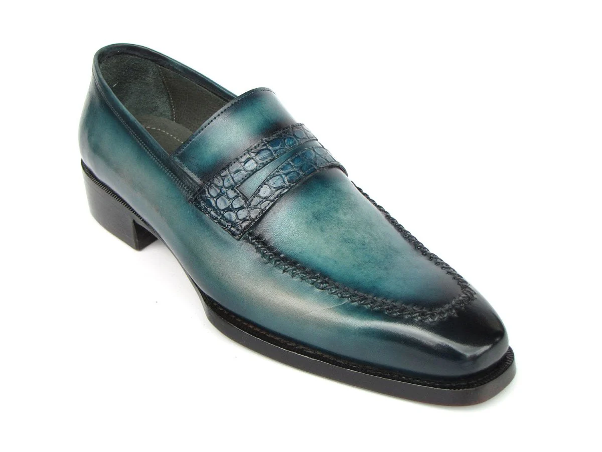 Paul Parkman Men's Turquoise Patina Handmade Loafers - Image 2