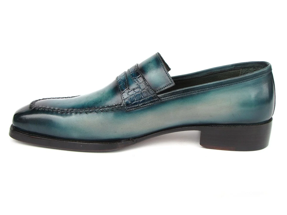 Paul Parkman Men's Turquoise Patina Handmade Loafers - Image 3