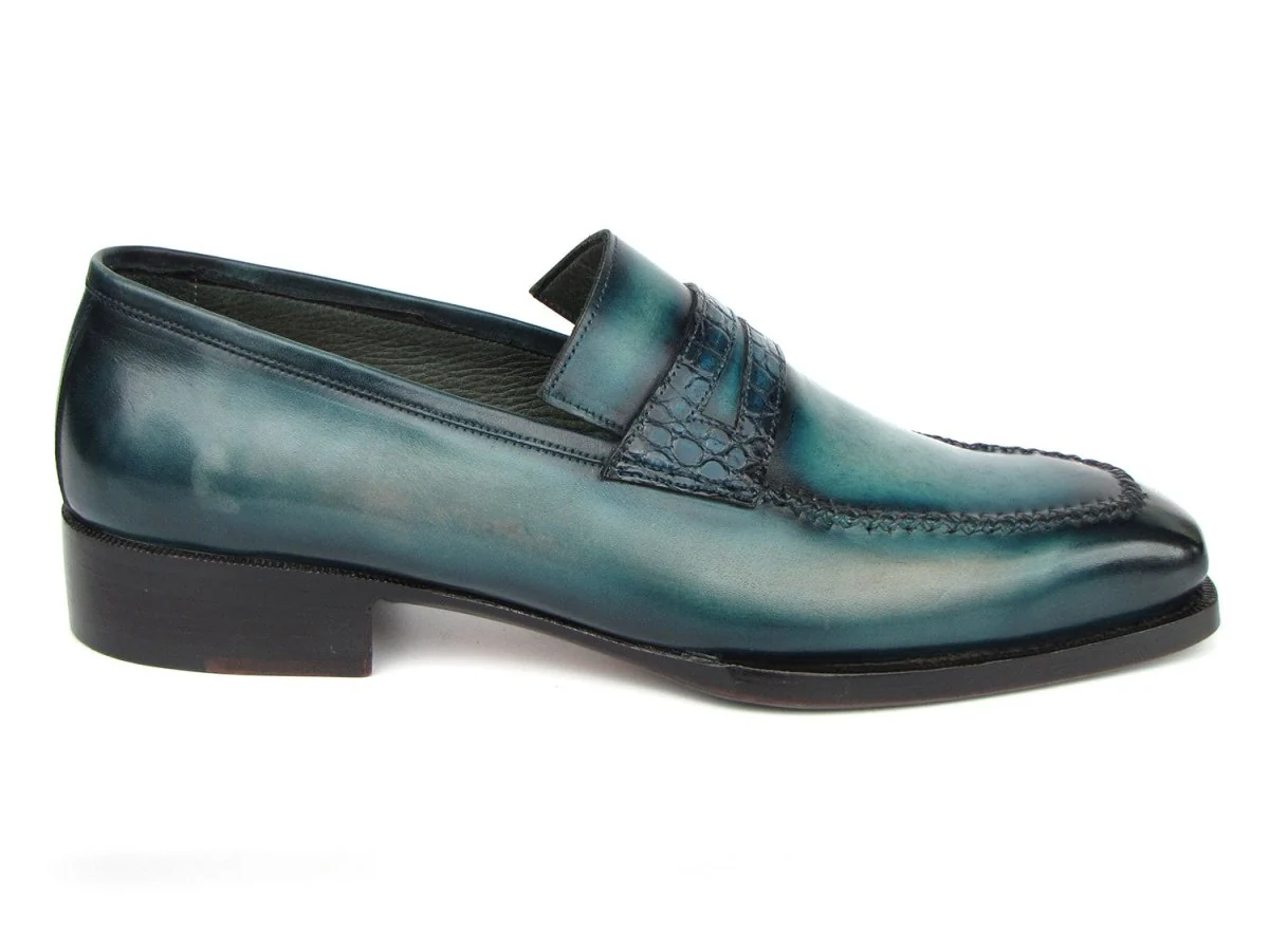 Paul Parkman Men's Turquoise Patina Handmade Loafers - Image 6