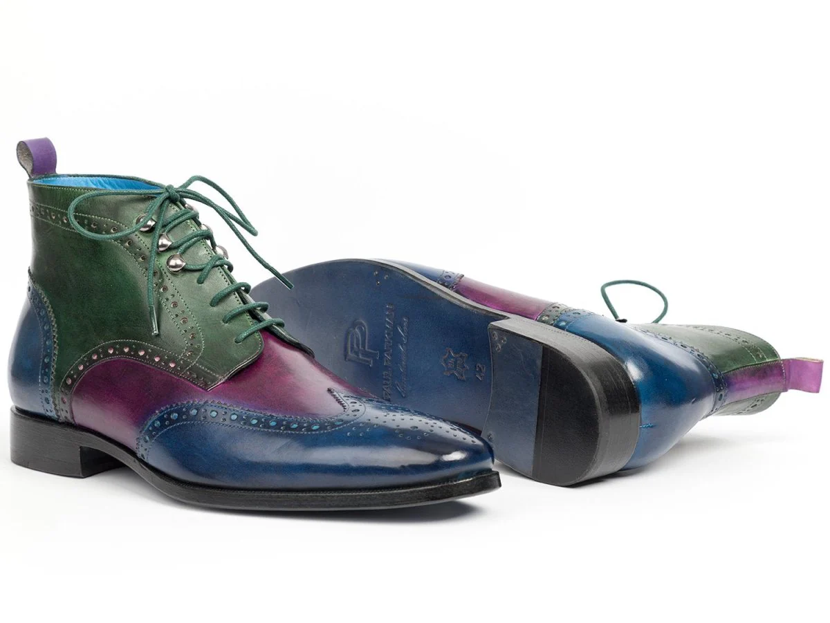 Paul Parkman Men's Wingtip Ankle Boots in Blue, Purple and Green - Image 3
