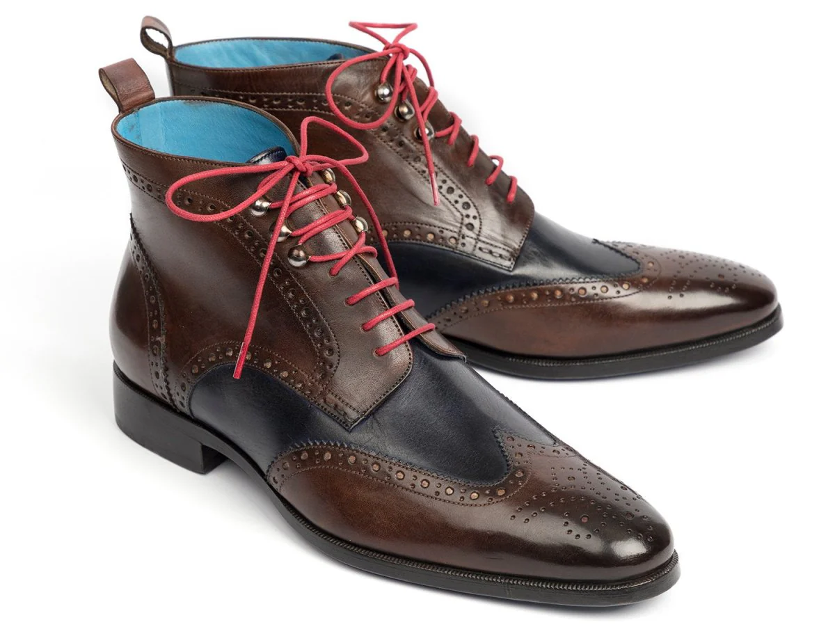 Paul Parkman Men's Wingtip Ankle Boots in Brown and Blue - Image 5