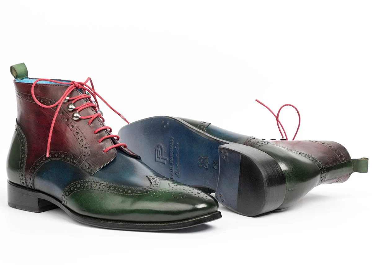 Paul Parkman Men's Wingtip Ankle Boots in Green, Blue and Bordeaux - Image 4