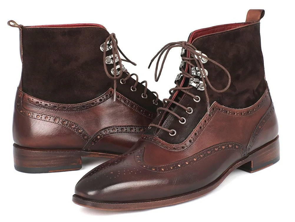 Paul Parkman Men's Wingtip Boots Brown Suede and Calfskin (ID#991-BRW)