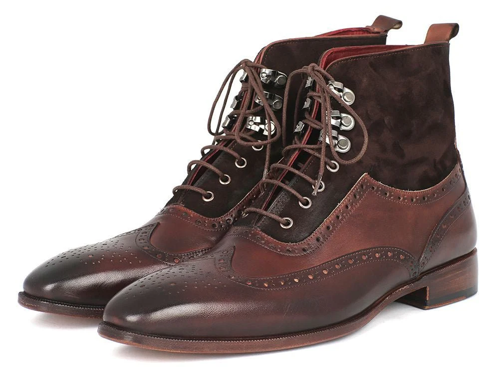 Paul Parkman Men's Wingtip Boots Brown Suede and Calfskin (ID#991-BRW) - Image 5