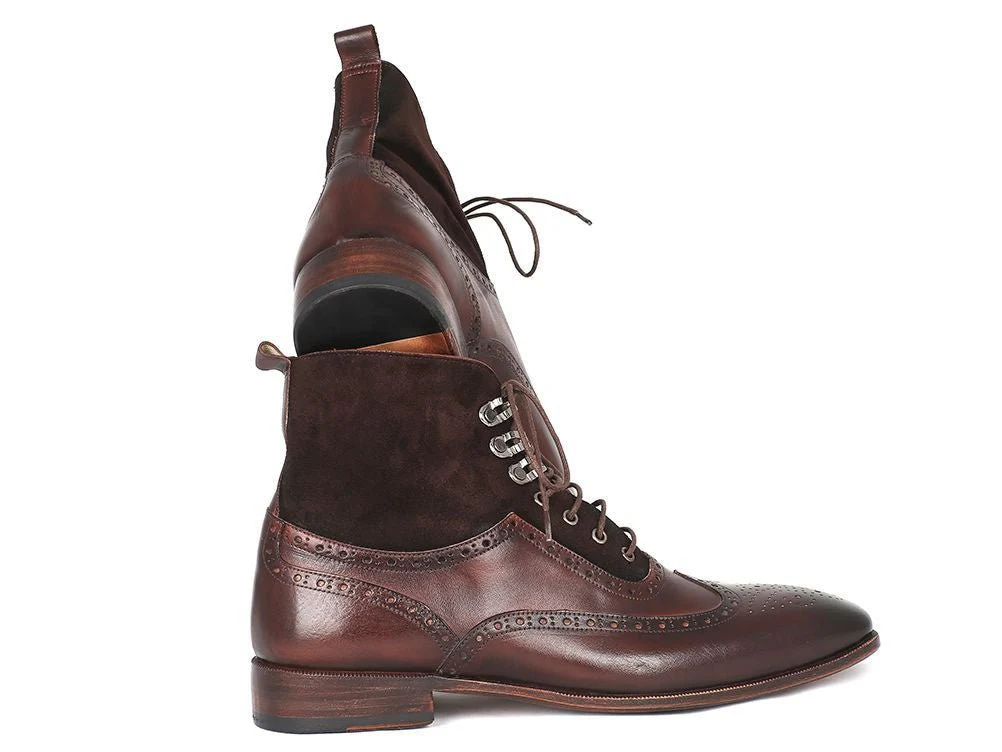 Paul Parkman Men's Wingtip Boots Brown Suede and Calfskin (ID#991-BRW) - Image 6