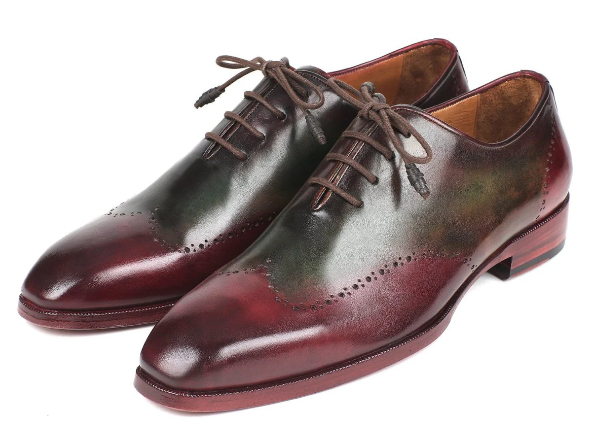 Paul Parkman Men's Wingtip Leather Oxfords in Bordeaux and Green - Image 6