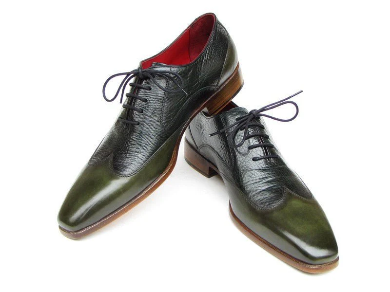 Paul Parkman Men's Wingtip Oxford Floater Leather Green (ID#023-GREEN) - Image 2