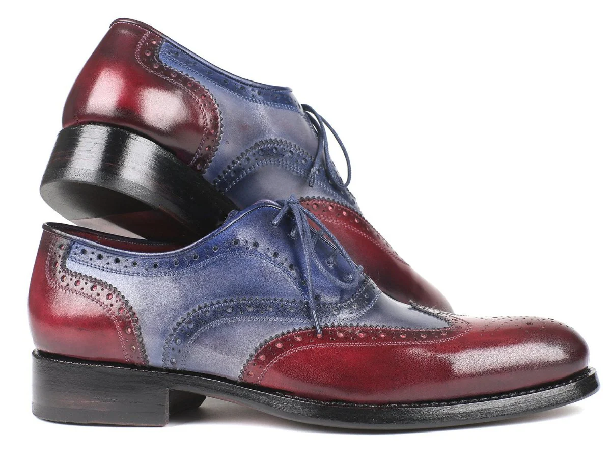 Paul Parkman Men's Wingtip Oxfords Goodyear Welted in Bordeaux, Grey and Blue - Image 2