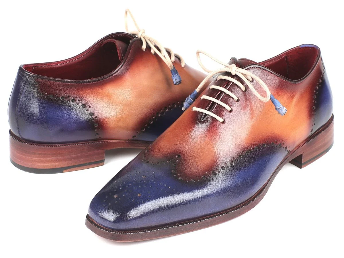 Paul Parkman Men's Wingtip Oxfords in Blue and Camel - Image 3