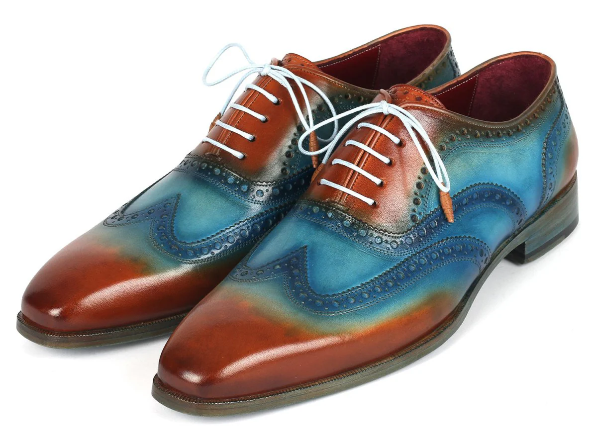 Paul Parkman Men's Wingtip Oxfords Turquoise / Tobacco - Image 6