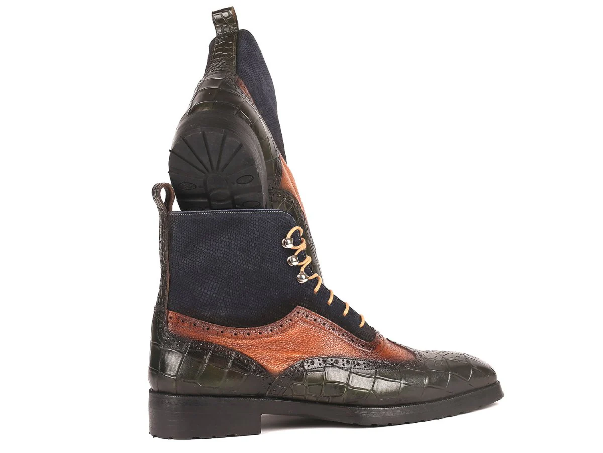Paul Parkman Men's Wingtip Rubber Sole Boots in Three Tones - Image 6