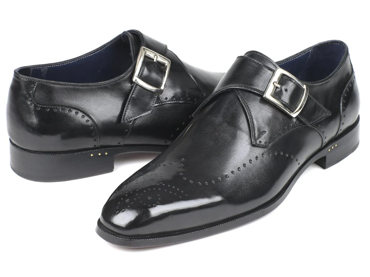 Paul Parkman Men's Wingtip Single Monkstraps in Black - Image 3