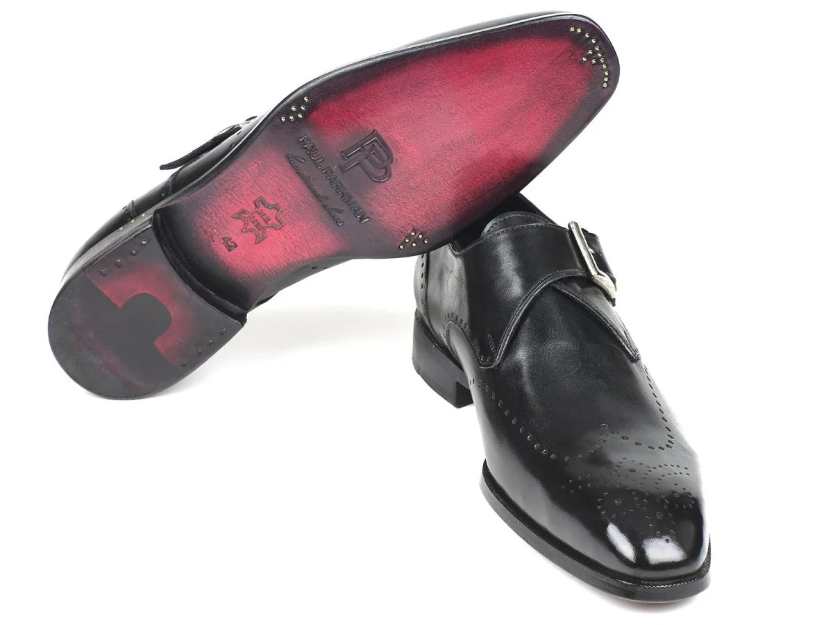 Paul Parkman Men's Wingtip Single Monkstraps in Black - Image 4