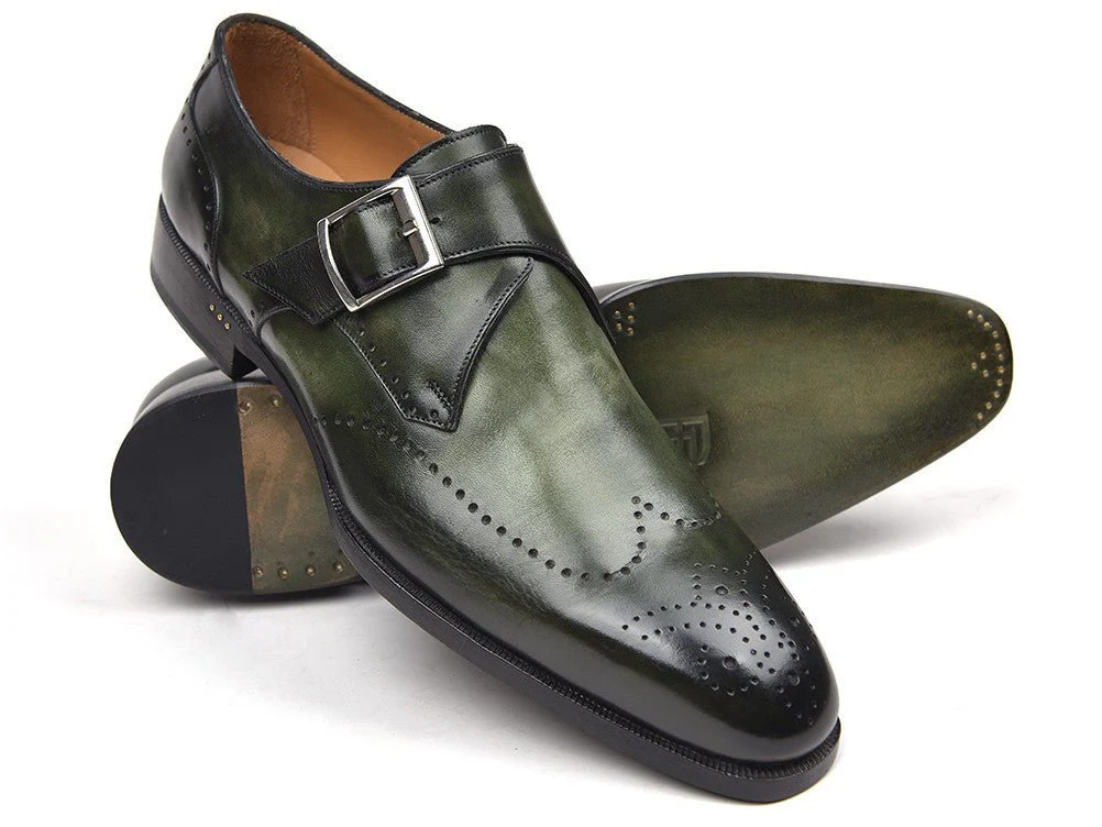 Paul Parkman Men's Wingtip Single Monkstraps in Green - Image 2