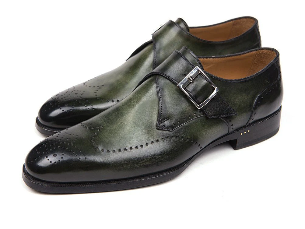 Paul Parkman Men's Wingtip Single Monkstraps in Green - Image 3