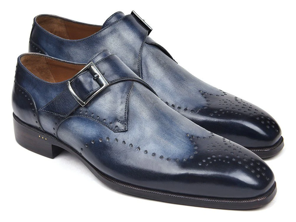 Paul Parkman Men's Wingtip Single Monkstraps in Navy