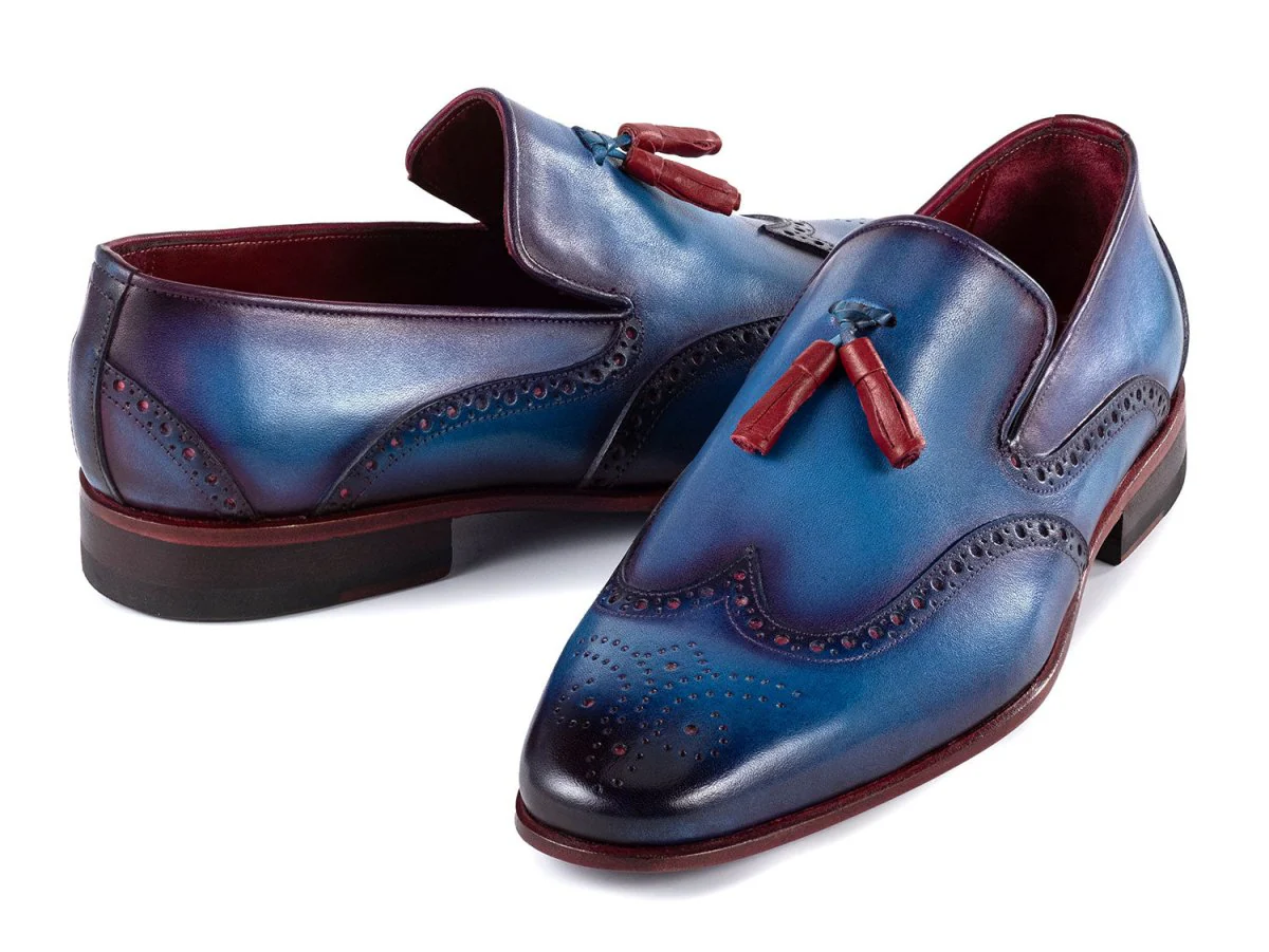 Paul Parkman Men's Wingtip Tassel Loafers Blue Leather (ID#WL667-BLU) - Image 2