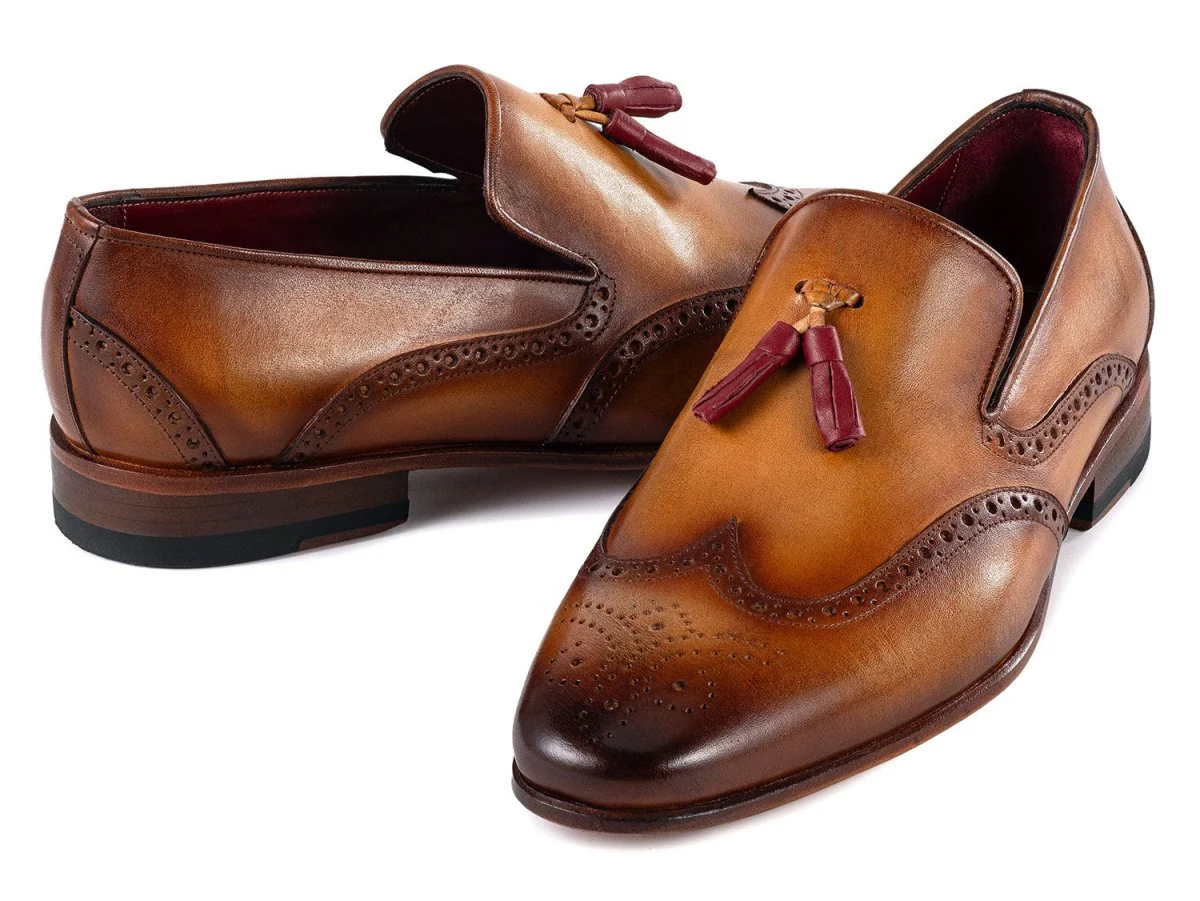 Paul Parkman Men's Wingtip Tassel Loafers Brown Leather (ID#WL667-BRW) - Image 2
