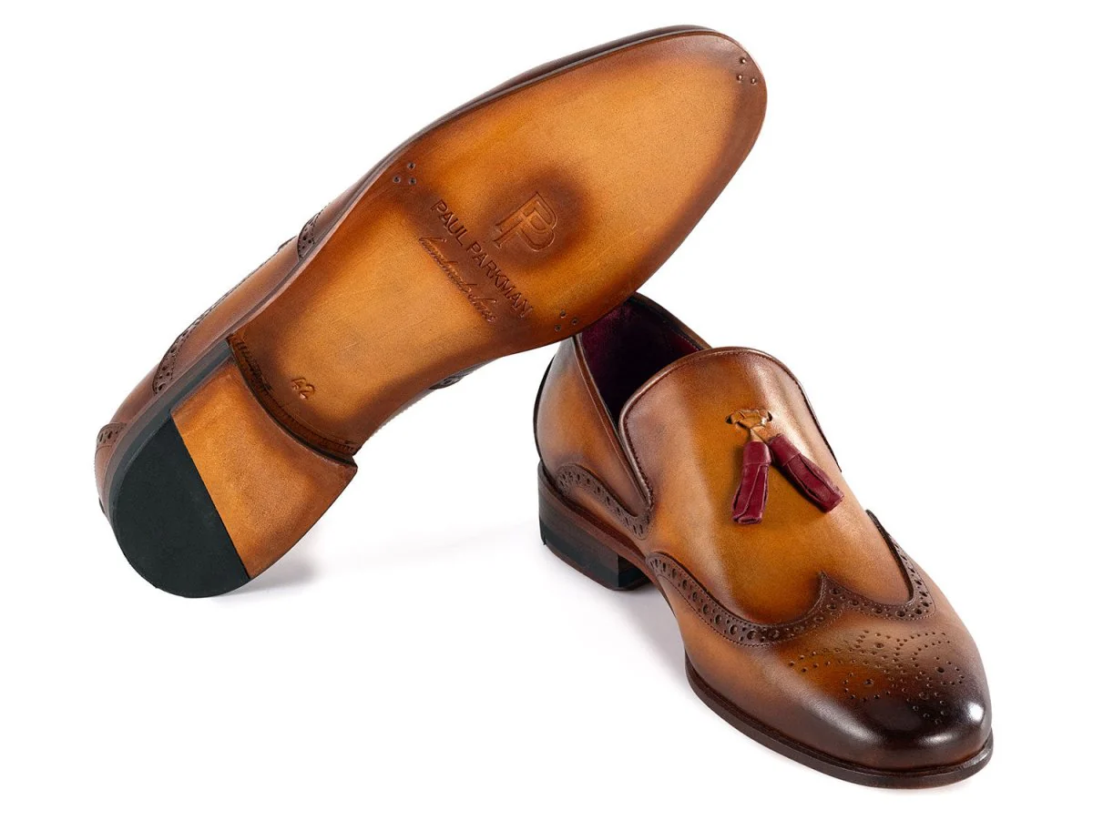 Paul Parkman Men's Wingtip Tassel Loafers Brown Leather (ID#WL667-BRW) - Image 3