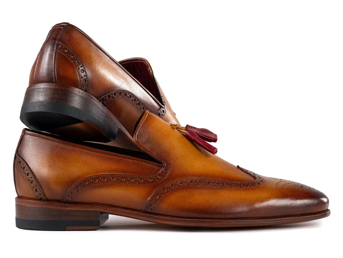 Paul Parkman Men's Wingtip Tassel Loafers Brown Leather (ID#WL667-BRW) - Image 4