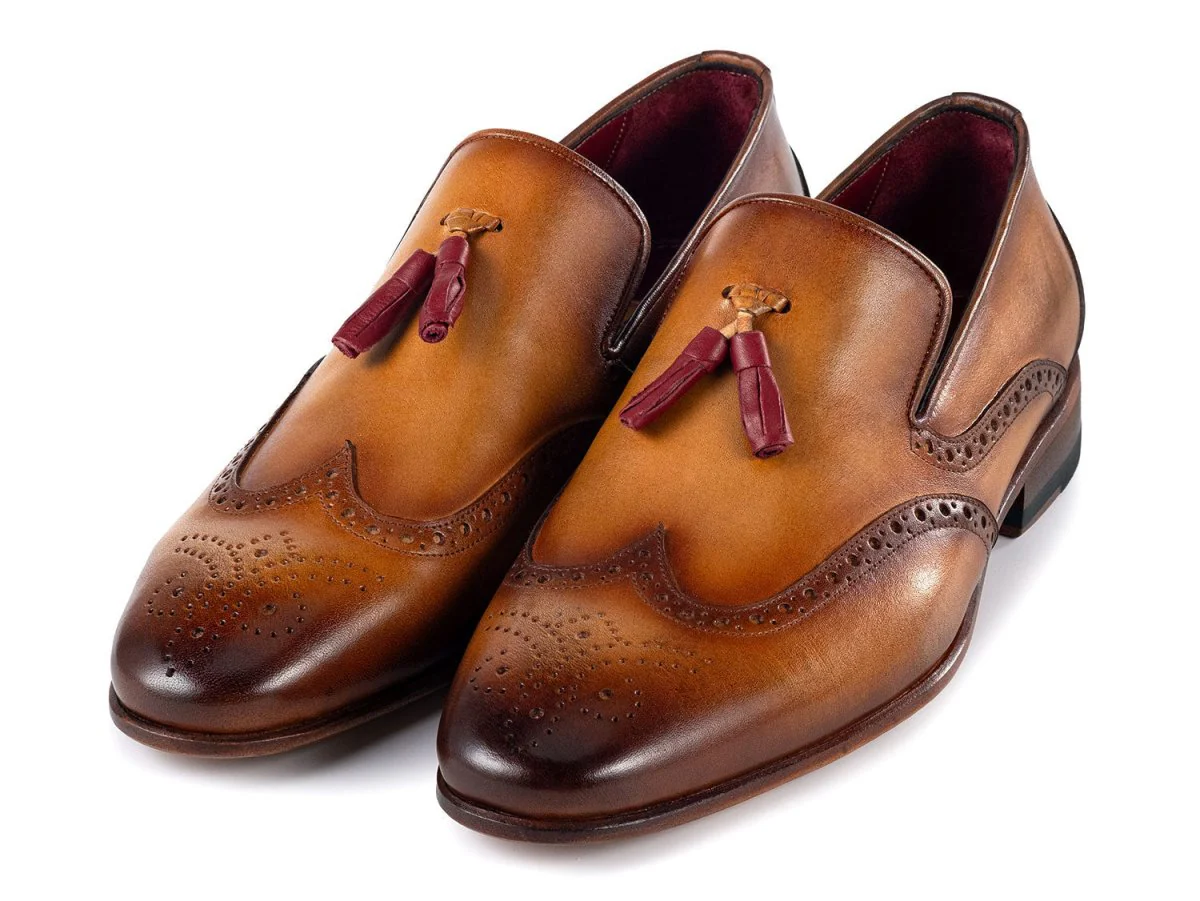 Paul Parkman Men's Wingtip Tassel Loafers Brown Leather (ID#WL667-BRW) - Image 6