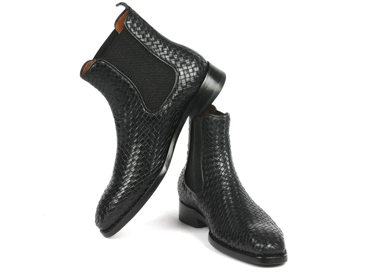 Paul Parkman Men's Woven Leather Chelsea Boots in Black - Image 5