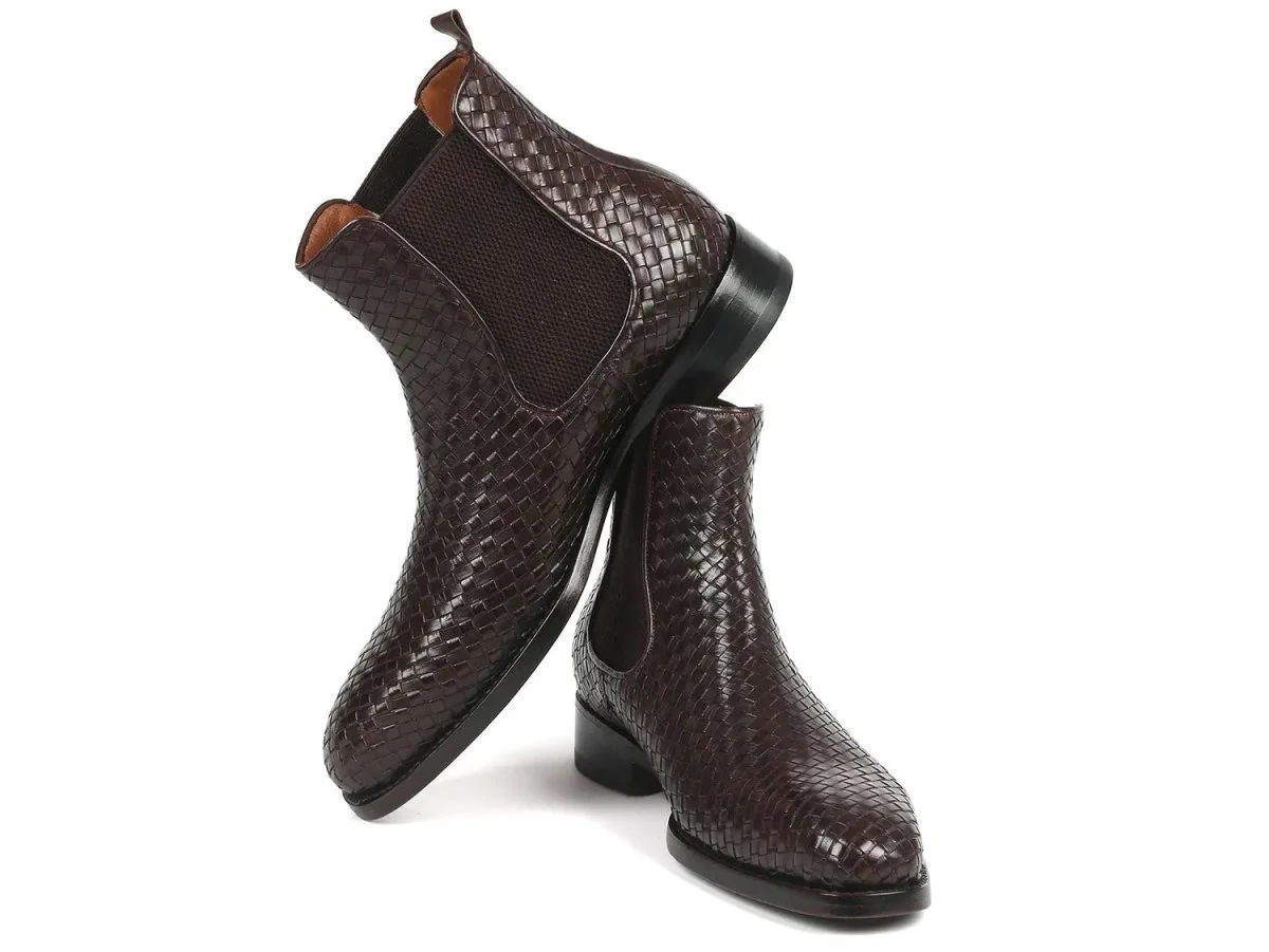 Paul Parkman Men's Woven Leather Chelsea Boots in Chocolate Brown - Image 5