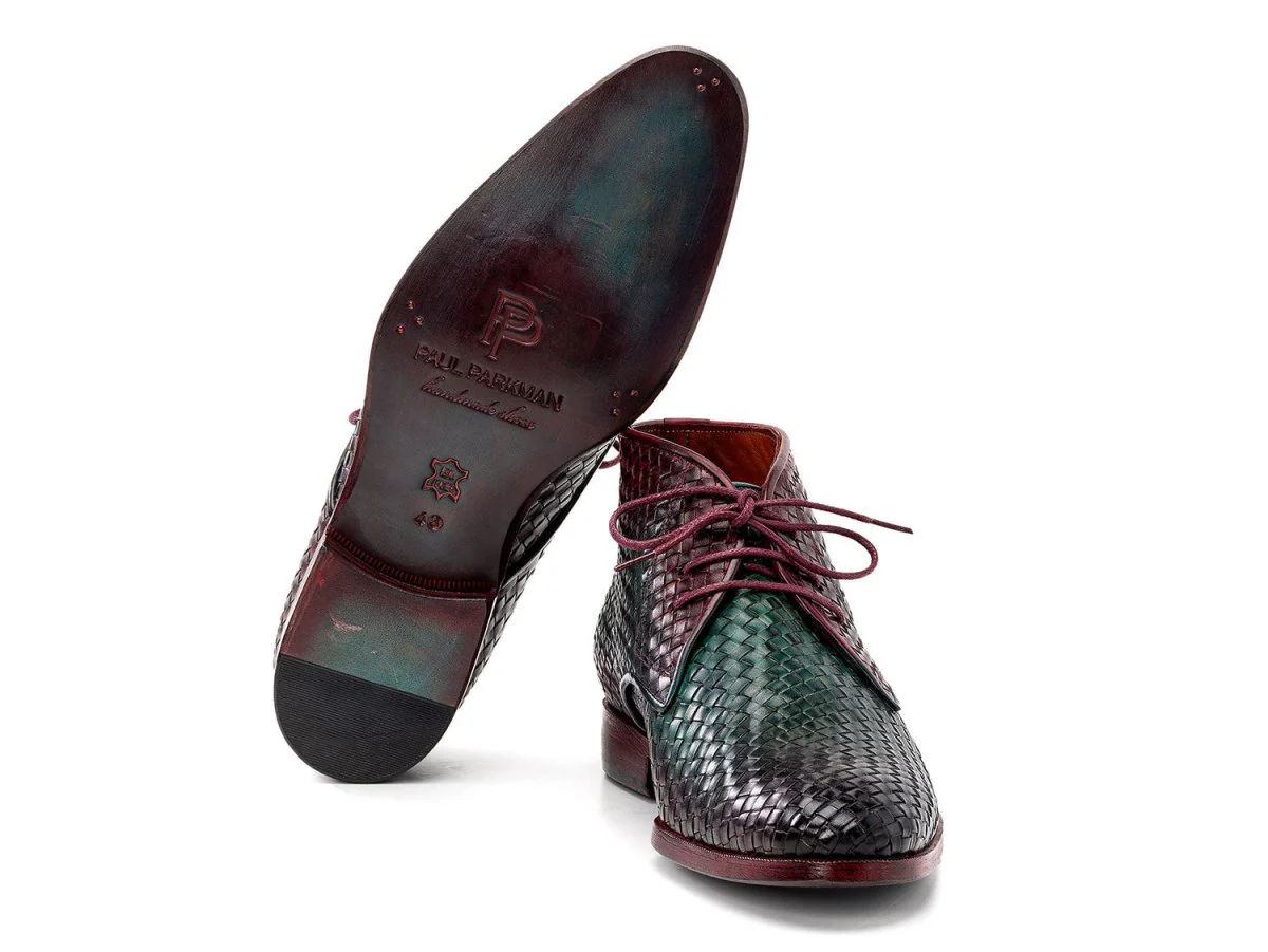 Paul Parkman Men's Woven Leather Chukka Boots in Green and Purple - Image 5