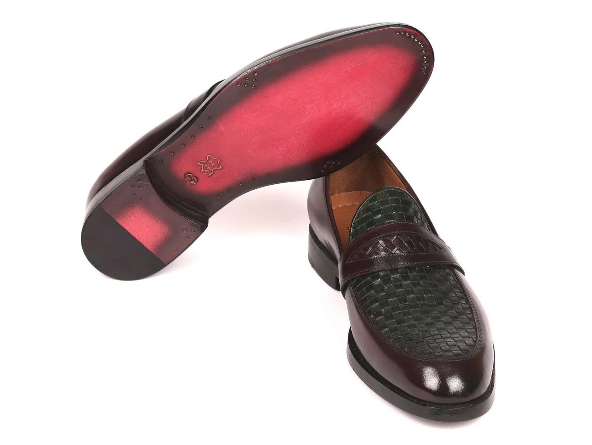 Paul Parkman Men's Woven Leather Loafers in Brown and Green - Image 3