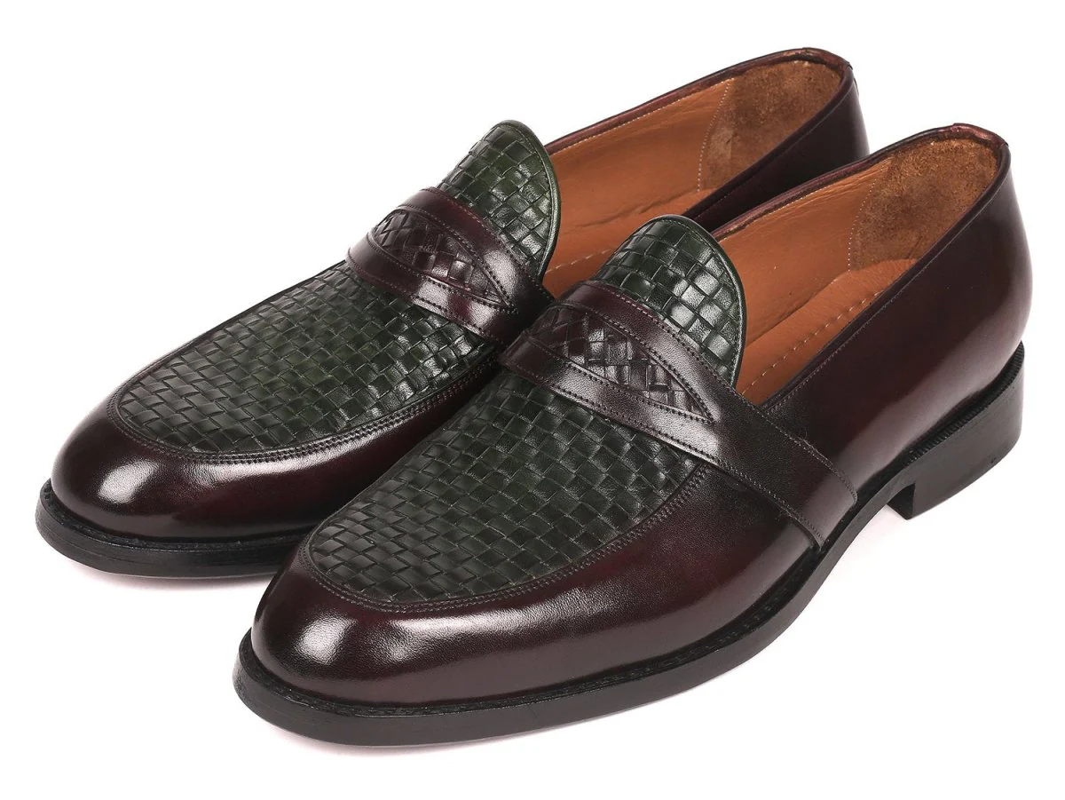 Paul Parkman Men's Woven Leather Loafers in Brown and Green - Image 5