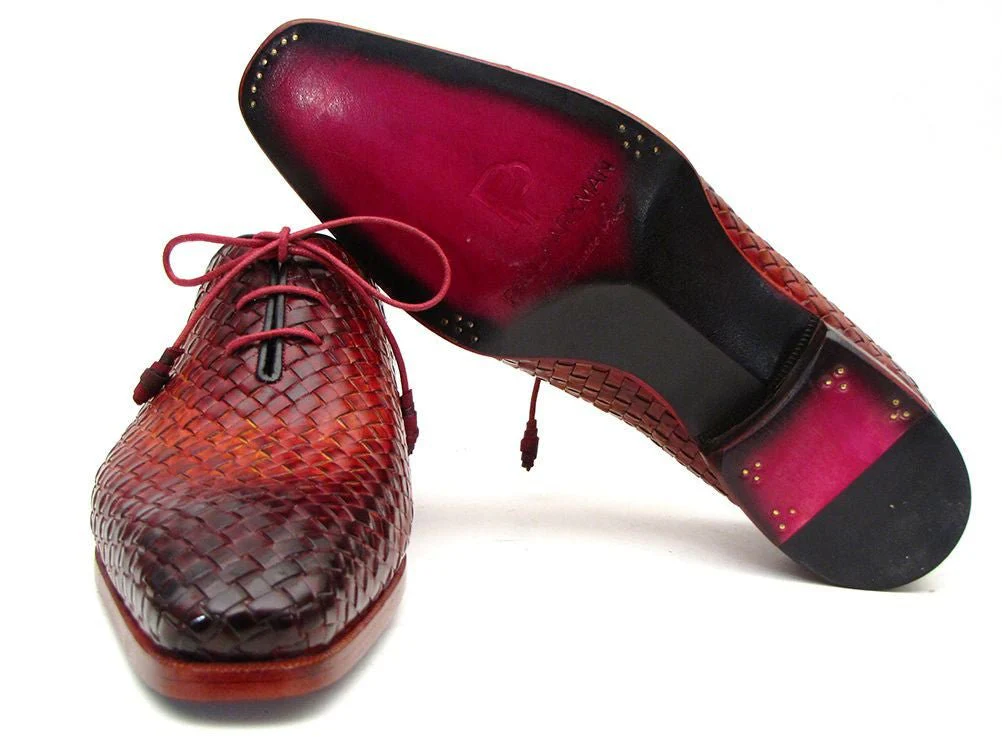 Paul Parkman Men's Woven Leather Oxfords in Bordeaux and Tobacco - Image 2