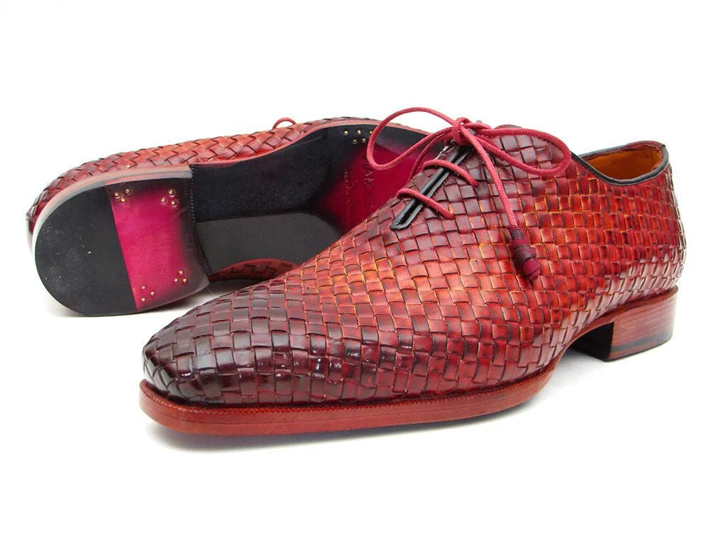 Paul Parkman Men's Woven Leather Oxfords in Bordeaux and Tobacco - Image 3