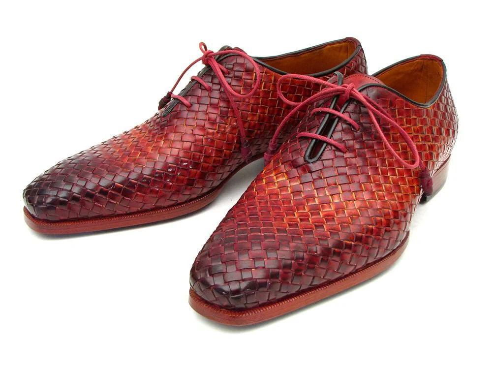 Paul Parkman Men's Woven Leather Oxfords in Bordeaux and Tobacco - Image 4