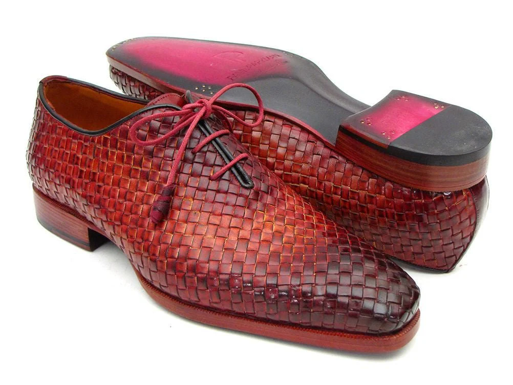 Paul Parkman Men's Woven Leather Oxfords in Bordeaux and Tobacco - Image 5
