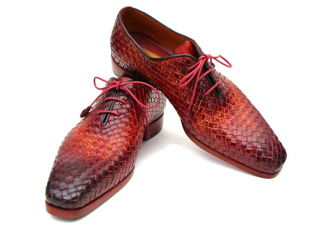Paul Parkman Men's Woven Leather Oxfords in Bordeaux and Tobacco - Image 6