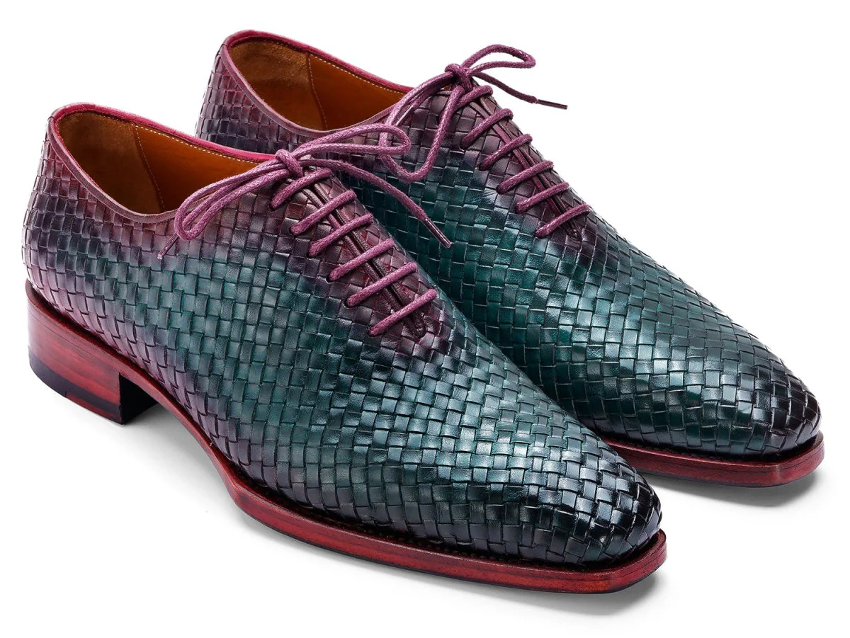 Paul Parkman Men's Woven Leather Oxfords in Green and Purple
