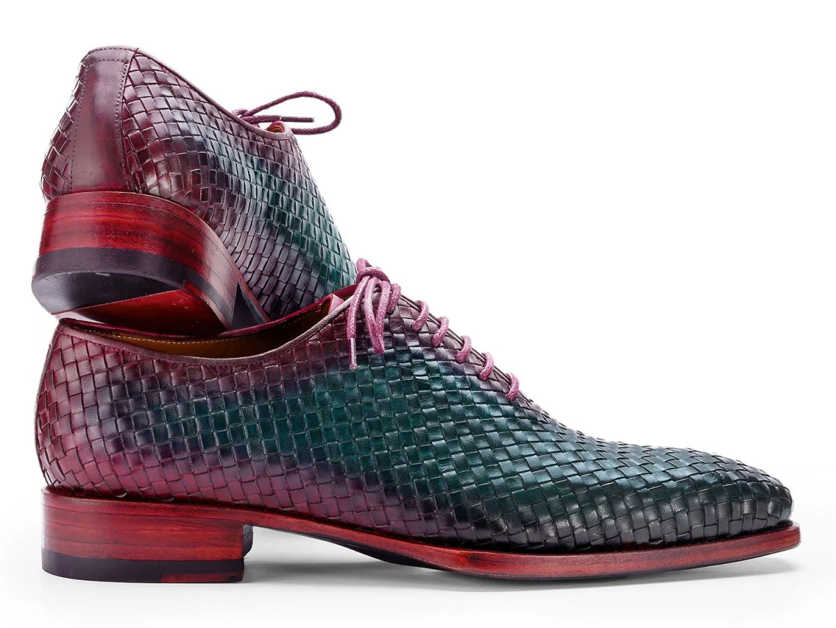 Paul Parkman Men's Woven Leather Oxfords in Green and Purple - Image 2